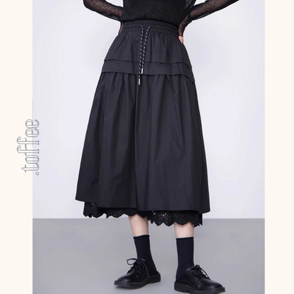 【2color】レースヘムAラインロングスカート《Z00988》