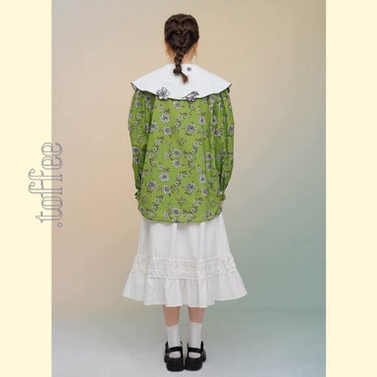 ローズフレンチレトロプリントシャツ: 個性的なエレガンスを纏う 《C0213》