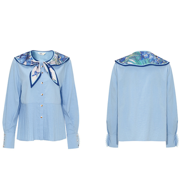 【4color】ゴッホのアートプリント入りプリーツシャツ X-516