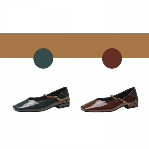 【2color】パテントレザーチェーンローヒールパンプス X-370