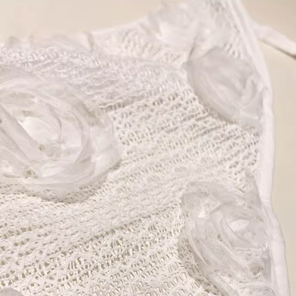 【3color】花飾りが揺れる＊メッシュヘッドスカーフ《Z01196》