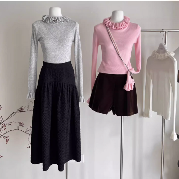 【4color】フリルネックトップ Z00040