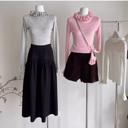 【4color】フリルネックトップ Z00040