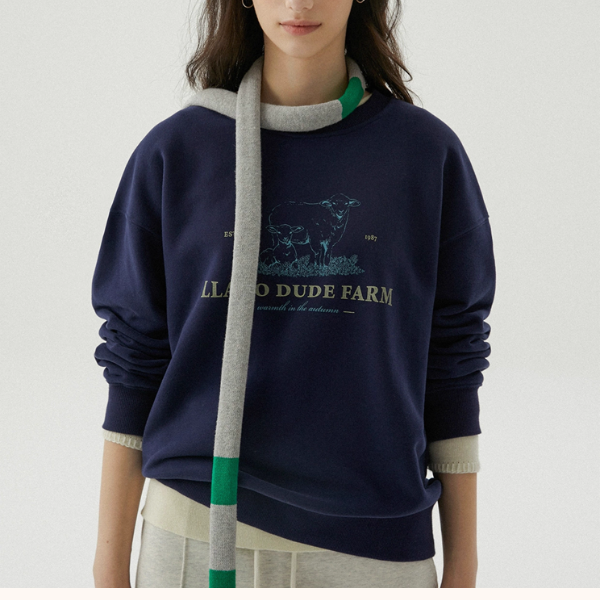 牧場プリントのレトロスウェットプルオーバー《Z01079》