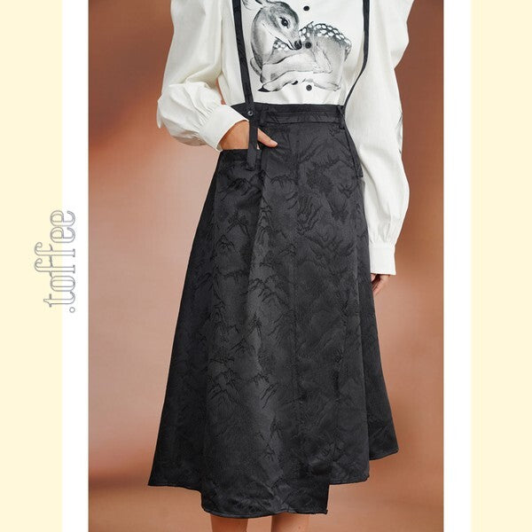 幻想的な水墨画ジャガードが織りなす：オリエンタルサスペンダースカート C0188