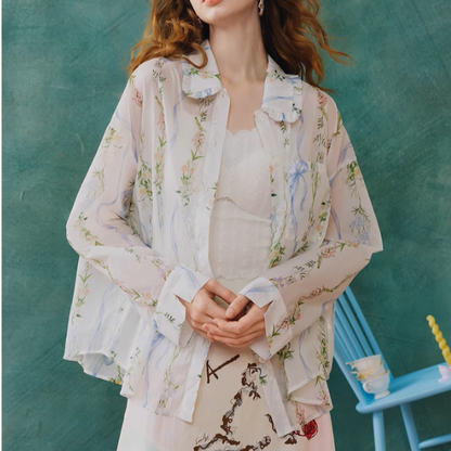 フローラルプリントシアーシャツ《Z00962》