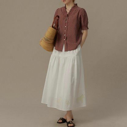 ポニーパッチ刺繍フレアスカート《Z00824》