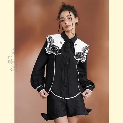 月明かりのバンビが佇む：深い森の中のオリエンタルカウボーイブラウス C0187