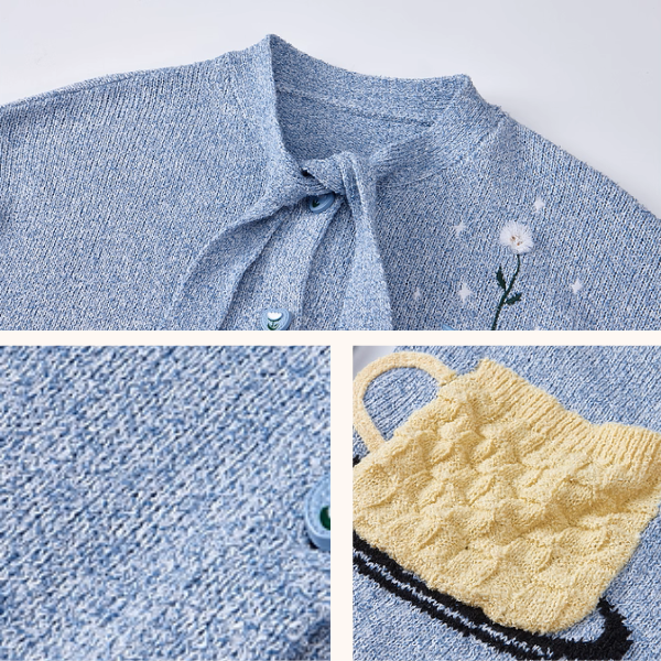 リボンタイ付き刺繍ポケットカーディガン《Z01104》