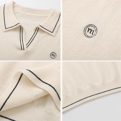 【2color】レトロ配色ポロカラーニットプルオーバー《Z01115》