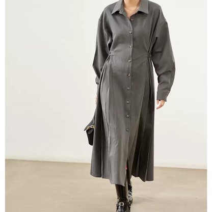 【２color】サイドプリーツフレアワンピース w-058