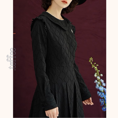 フリルディテールチャイナ風ブラックワンピース《Z00877》