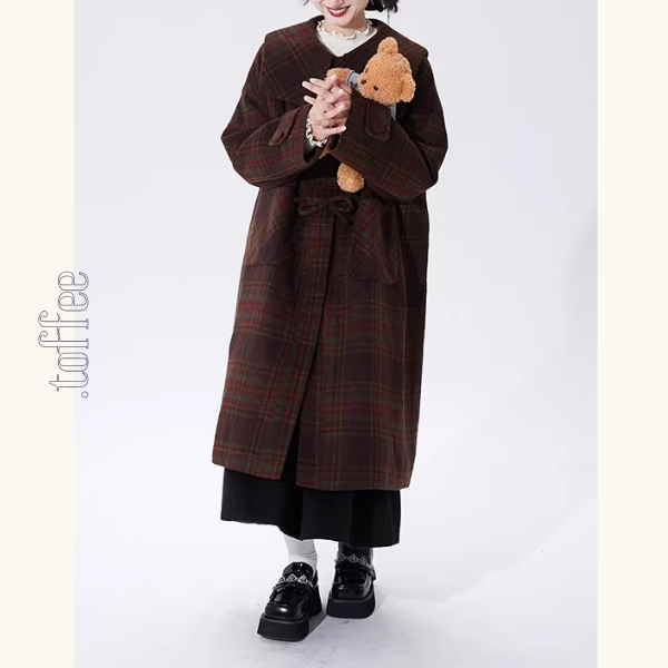 リボン留めタータンのAラインセーラーコート《Z01356》