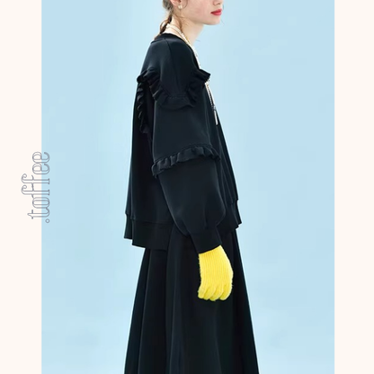 【2color】ティアード袖フリルの甘辛スウェット《Z01351》