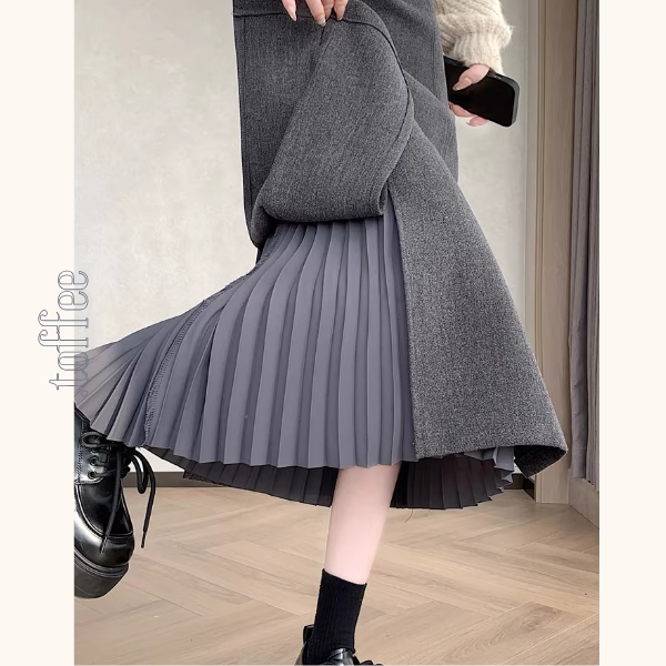 プリーツ重ねのミモレ丈ペンシルスカート《Z01338》
