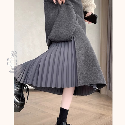 プリーツ重ねのミモレ丈ペンシルスカート《Z01338》