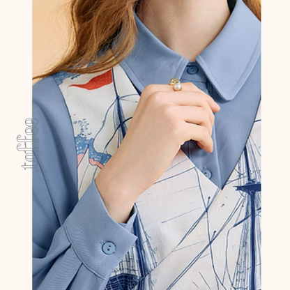 船と旅の重ね着風シャツワンピース《Z01132》