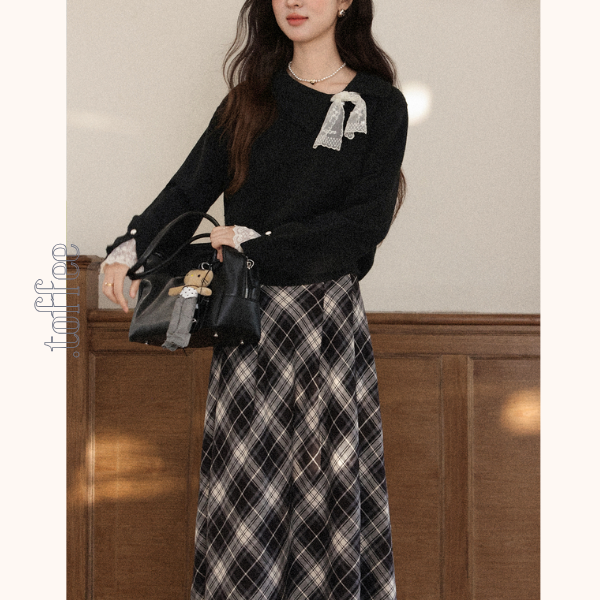 【3color】星降る午後のレース襟ニット《Z01142》