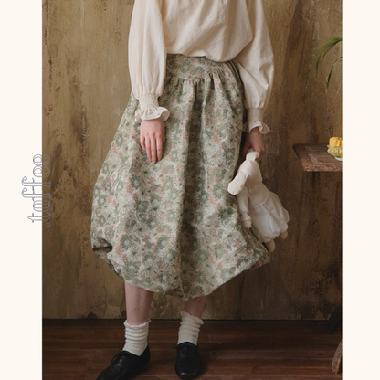 レトロフラワープリントのボリュームスカート《Z01112》