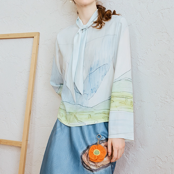 風景画タッチのボウタイアートシャツ《Z01063》