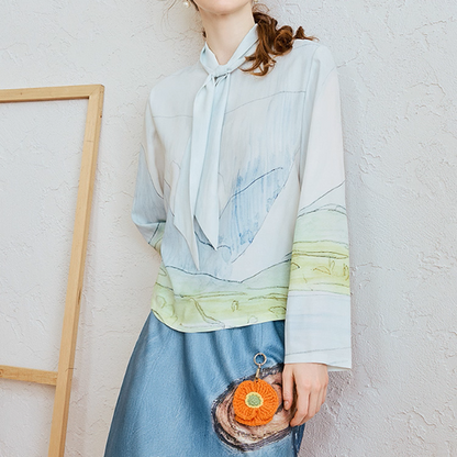 風景画タッチのボウタイアートシャツ《Z01063》