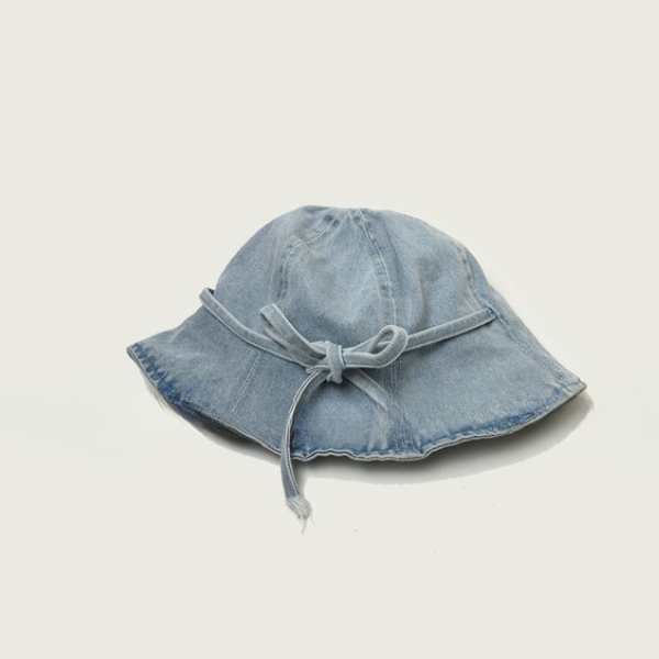 【2color】リボン付きウォッシュデニムバケットハット Z00103