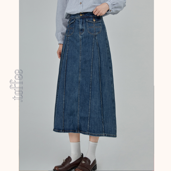Aラインハイウエストロングデニムスカート　《Z00790》