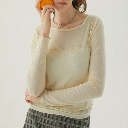 【2color】レイヤード風スリムTシャツ　Z00442