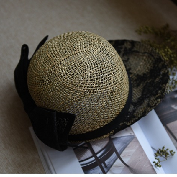 バックリボン付ストローベースボールキャップ　Z00403