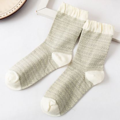 植物とハートモチーフのショートソックス5本セット Z00007