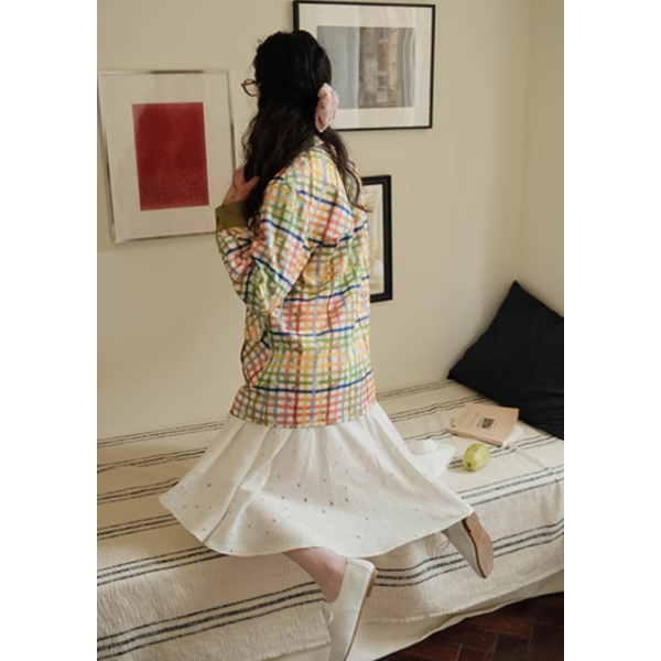 小花×チェック柄のカラフルシャツ Z00078