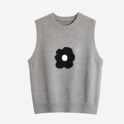 【3color】シンプルフラワーニットベスト X-335