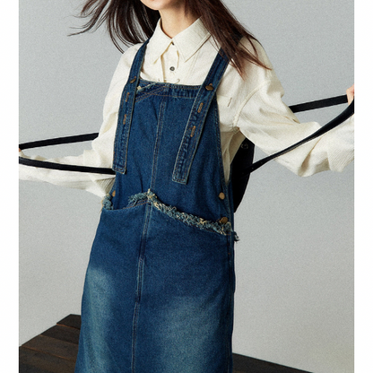 フリンジデニムジャンパースカート X-368