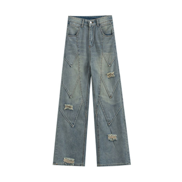 切り替えパッチワークデザインワイドデニム X-362