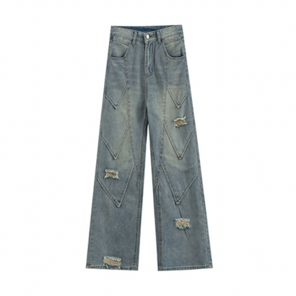 切り替えパッチワークデザインワイドデニム X-362