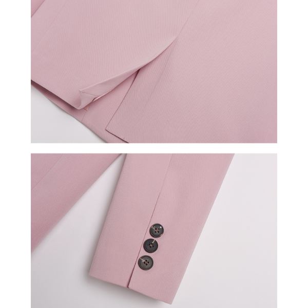 オーバーサイズジャケットとプリーツスカートのピンクセットアップ X-404
