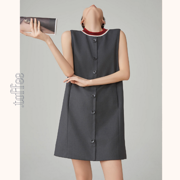 ノースリーブAラインフロントボタンワンピース《Z00921》