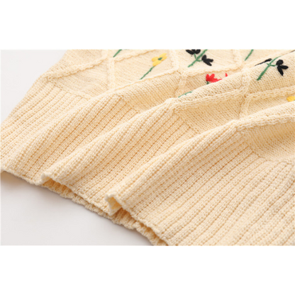 小花刺繍入りショートニットトップ Z00218