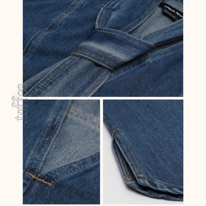 リボンタイ付きウォッシュドデニムシャツ　Z00611