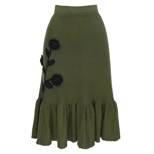 フラワー立体刺繍グリーンスカート　Z00587