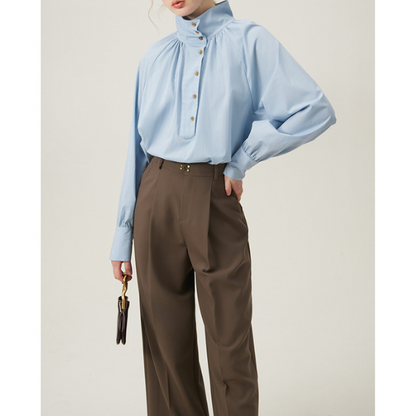 【2color】不規則でニッチなハイネックシャツ Z00095