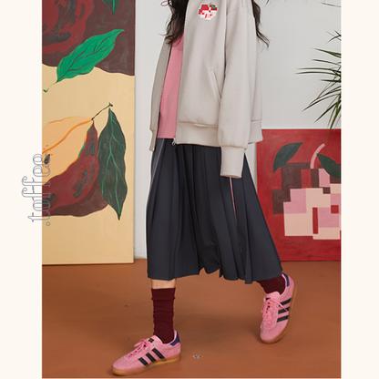 コントラストカラーミモレ丈プリーツスカート　《Z00701》