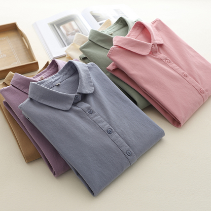 【6color】純綿ポロカラーロングスリーブシャツ　《Z00728》