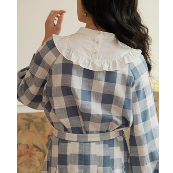 チェック柄ドールカラーブラウス＆スカートセットアップ Z00085