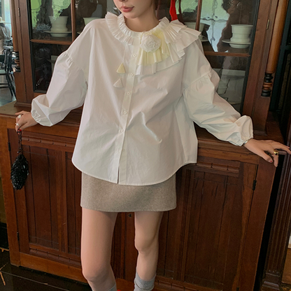 レース＆フラワーホワイトブラウス　Z00519