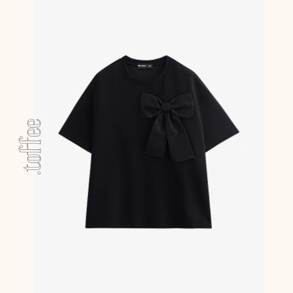 【2color】ビッグリボンクルーネック半袖Tシャツ《Z00933》