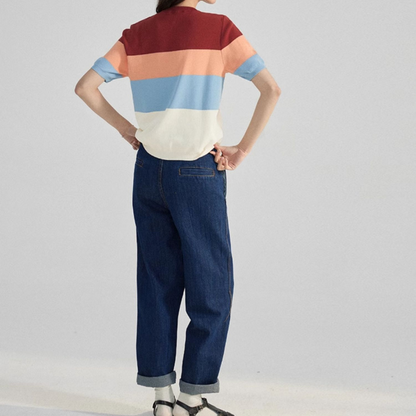 カラフルボーダーニットトップス Z00197