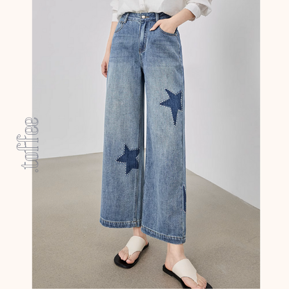 星型アップリケのハイウエストワイドジーンズ《Z00930》