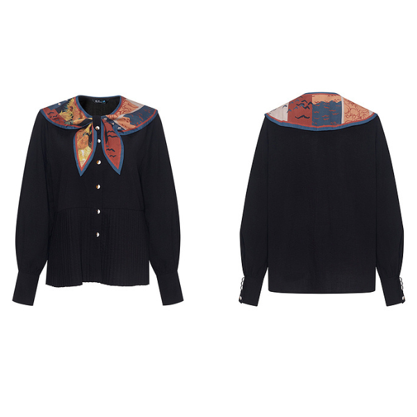 【4color】ゴッホのアートプリント入りプリーツシャツ X-516