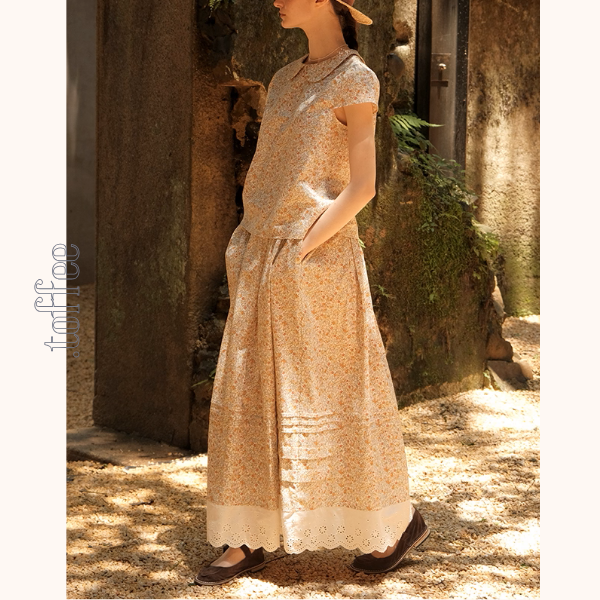 小花柄ブラウス＆ロングスカートセットアップ《Z01048》